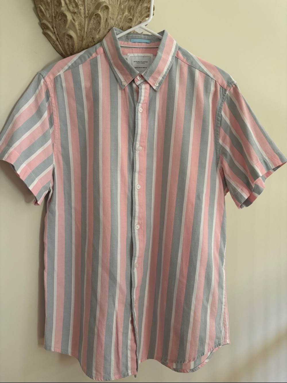 Denim & Flower Pink and Gray Vertical Stripe Short-Sleeve Shirt